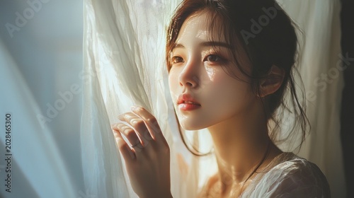 Woman looking through window