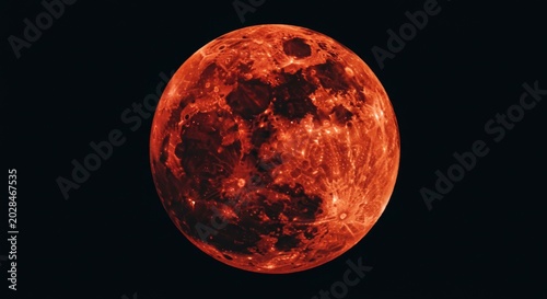 Super blood moon glowing intensely against a dark night sky.