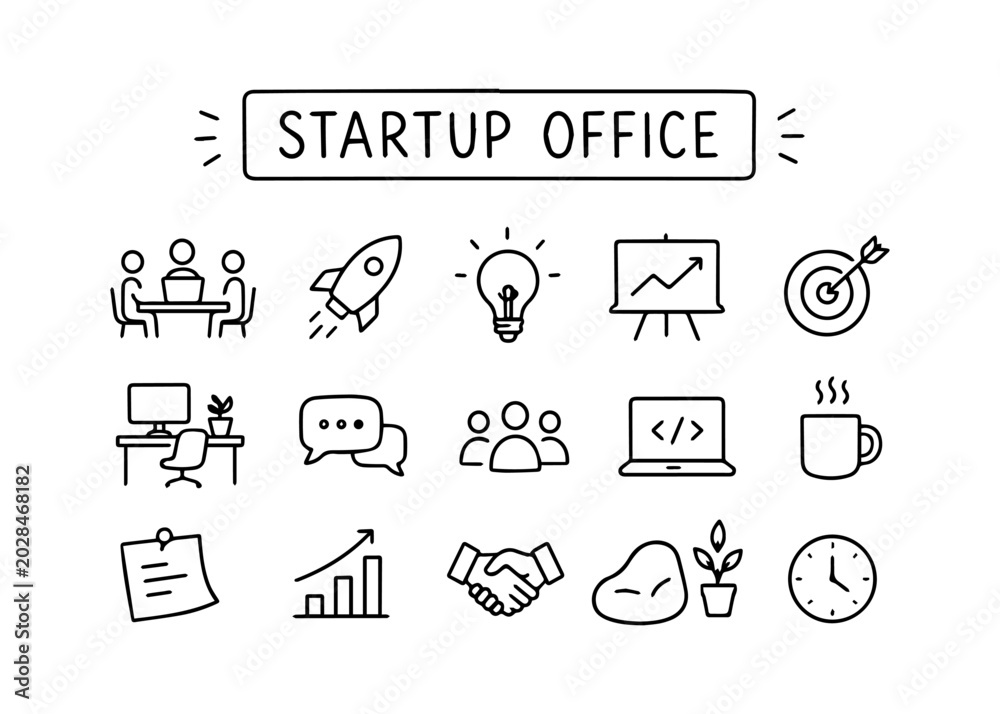 Fototapeta premium Startup Office doodle set Vector isolated doodle set