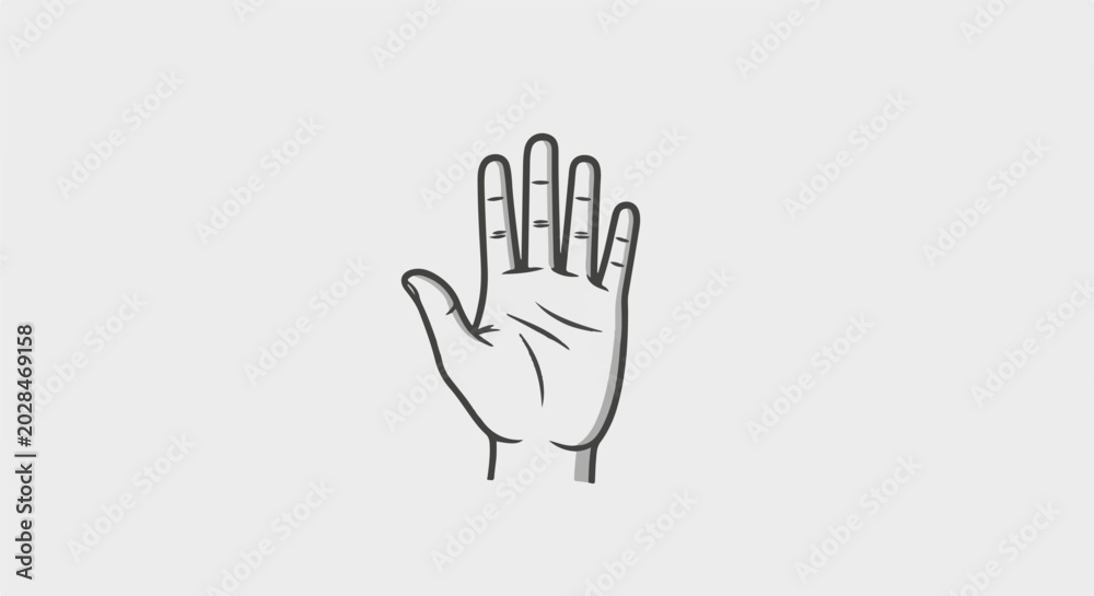 Fototapeta premium Minimalist drawing of an open palm with fingers splayed outwards, outlined in black