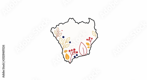Outline shape with autumnal leaves and berries
