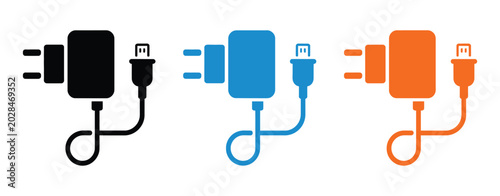 Canvastavla Colorful USB chargers and cables in modern design, charger adapter icon illustra
