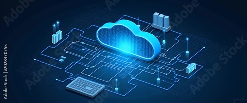 Image depicting advanced cloud infrastructure management with state of the art monitoring systems and optimized digital tools ensuring high availability and secure IT operations in  Photo Stock  Conce