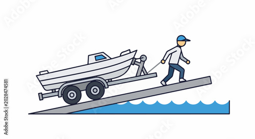 Person pulling a boat on a trailer up a ramp into water