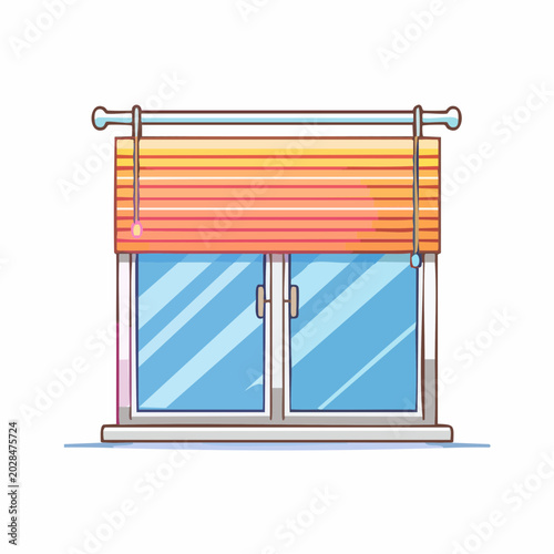 Window with Blinds and Blue Sky Reflection