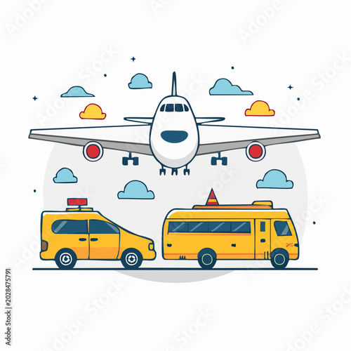 Airplane Landing with Airport Vehicles