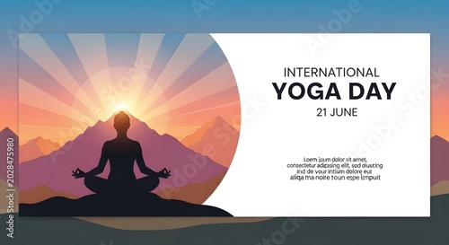 Person meditating during international yoga day sunset silhouette