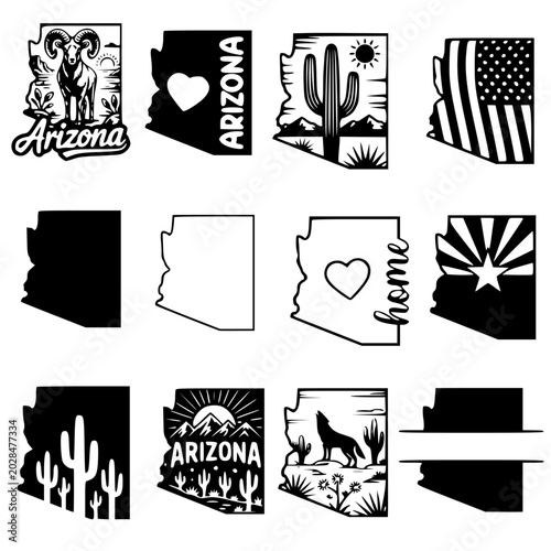 Foto collection of 12 vector art designs themed around the state of Arizona