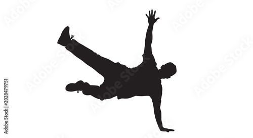 Bild auf Leinwand breakdancer silhouette performing a power move on white background