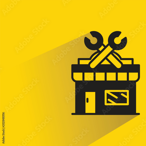 hardware store with shadow on yellow background