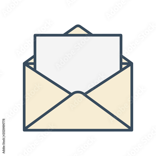 Open envelope icon with blank sheet of paper mail icon white background envelope communication