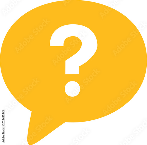 Yellow speech bubble icon with question mark, help support symbol, faq query, information guide, quiz ask sign, problem solving button isolated on white vector