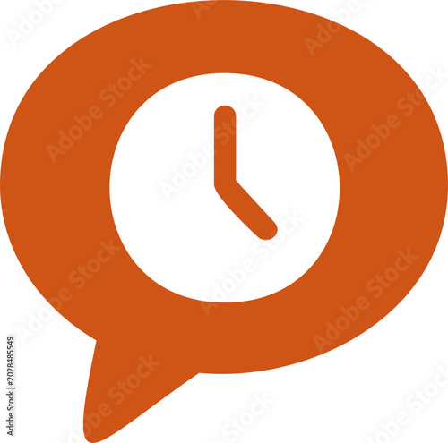 Terracotta orange speech bubble icon with clock, time schedule symbol, message history, pending status, waiting time, 24/7 support web button isolated on white vector