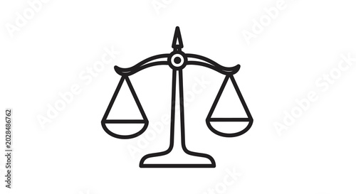 scales of justice icon black line drawing on white background