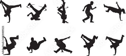 Fényképezés Breaking (Breakdance) Silhouette Icon Set – Street Dance Vector Icons