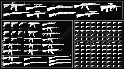 Canvas Print Firearms silhouettes set rifles pistols and shotguns collection military and civ