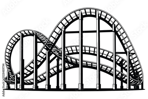 Tableau sur toile Rollercoaster black flat icon silhouette amusement park ride vector illustration