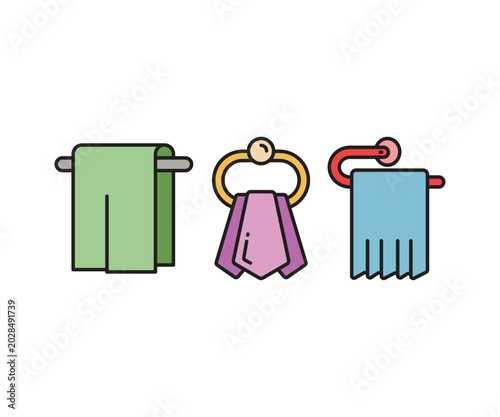 hand towel on hanger icons set vector illustration