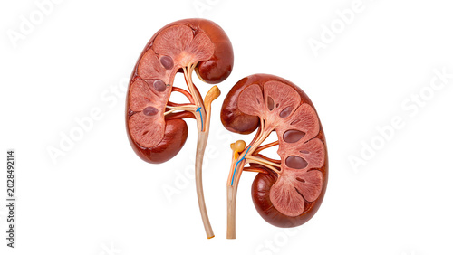 Foto A detailed anatomical medical model replica diagram of human kidneys internal or