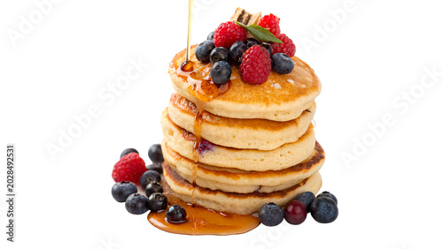 Foto A delicious stack of hot homemade buttermilk pancakes topped with melting butter