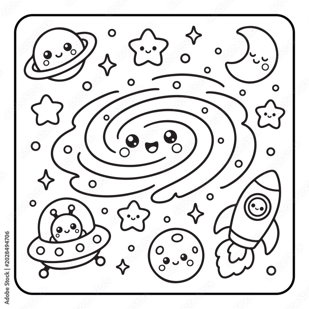 Fototapeta premium Cute Space Coloring Book Pages for Kids