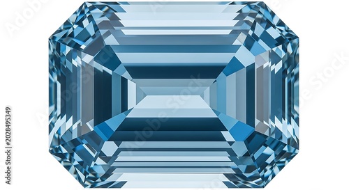 Aquamarine emerald cut gemstone isolated on white background