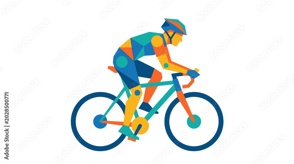Naklejka premium Abstract Geometric Cyclist Riding Bicycle Illustration