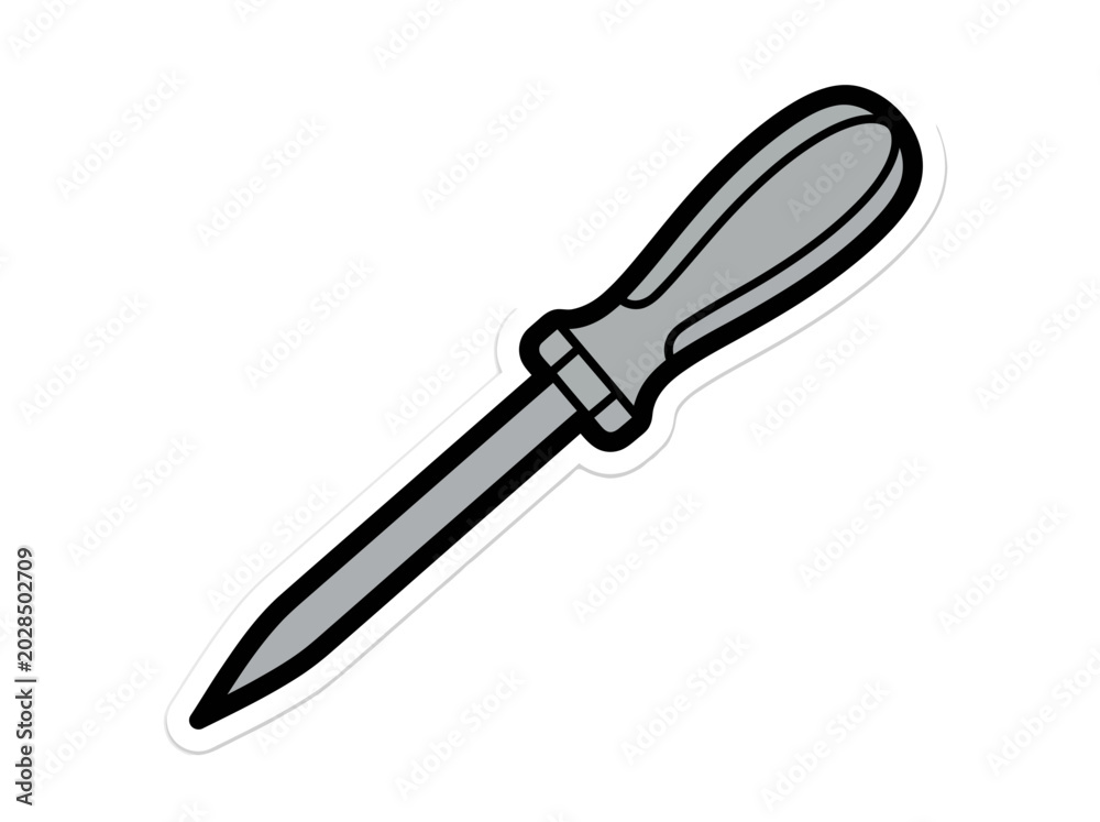 Fototapeta premium A gray utility knife with a black outline and handle on a white background.