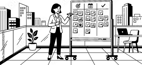 Agile project management with task board in modern office