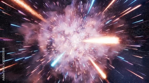 Vibrant colorful light streaks explosion.