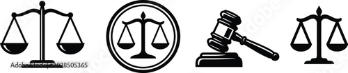 Photos Justice Scale and Judge Gavel Icon Collection with Silhouette Styles for Law, Le