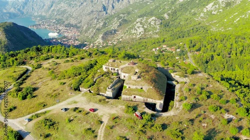Montenegro Kotor Tivat Bay Old Fort Aerial View Adriatic Coast Mountain Landscape