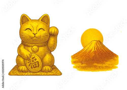 Gold Texture Japanese Traditional Icon Set
