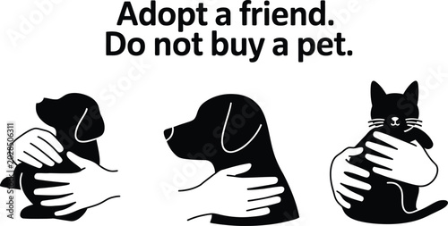 Canvas Print Adopt a friend do not buy a pet message with silhouette animals and hands ' conv