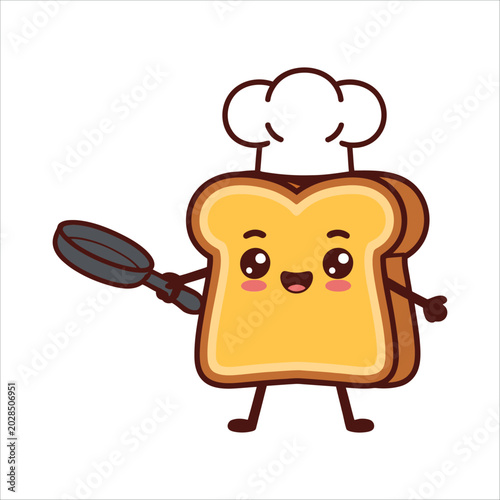 Adorable Toast Chef Cartoon Character Illustration