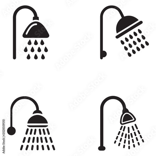 Shower heads with water droplets coming out  bathroom icons  showerhead  water flow  bathroom accessories