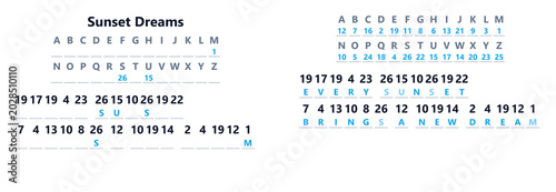 Valokuva Sunset dreams cryptogram puzzle worksheet with solution