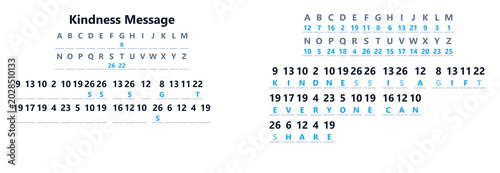 Fotografía Kindness message cryptogram puzzle worksheet with solution