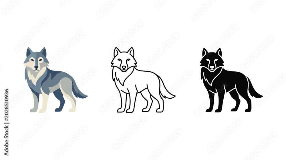 Fototapeta premium Three Wolves Standing Together in Different Colors For Wildlife Concepts