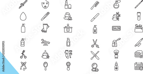 Картината върху платно Beauty Salon and Cosmetics Line Icon Set – Minimalist Vector Icons for Spa Massa