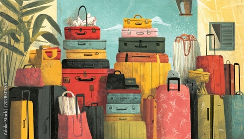 Packing for a vacation: chaotic suitcases and excitement