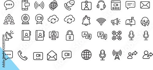 Foto Digital Networking and Modern Telephony Line Icon Set – Minimalist Vector Icons