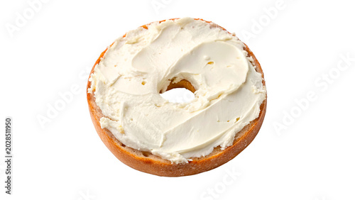 Foto A fresh cut half section of a soft bagel bread topped with thick cream cheese is