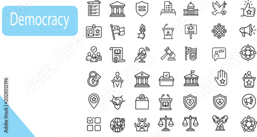 Canvastavla Democracy and Government Election Line Icon Set – Minimalist Vector Icons for Vo