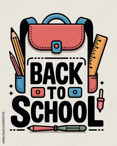 Back to school text with backpack and school supplies