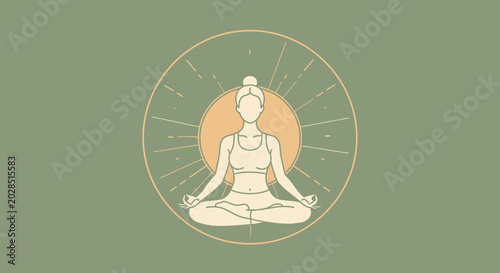 Tranquil illustration of a woman in a meditative lotus pose, surrounded by a subtle radiant glow, symbolizing inner peace, mindfulness, and spiritual well-being