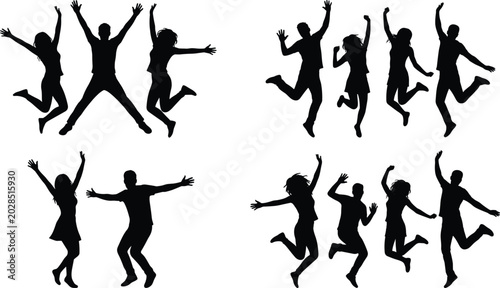 Quadro su tela WebVector silhouettes of happy jumping people celebrating success expressing fre