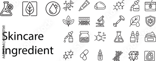 Foto Skincare Ingredient and Laboratory Science Line Icon Set – Minimalist Vector Ico