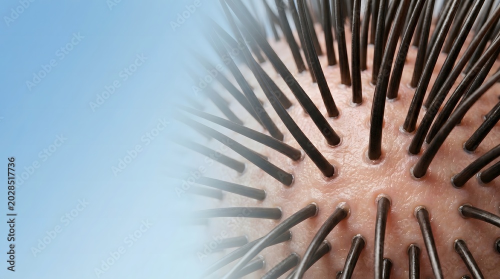 Naklejka premium Close Up Human Hair Follicles and Healthy Scalp Structure with Hair Growth Concept and Copy Space