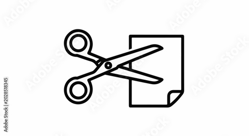 Scissors cutting a corner of a paper sheet